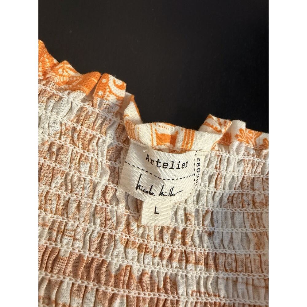NWT Atelier Nicole Miller Linen Blend Crop Top L Orange Bermuda Stamp Coastal - Picture 7 of 8